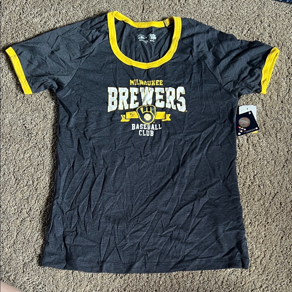 Milwaukee Brewers Black and Yellow Ringer Short Sleeve Tee